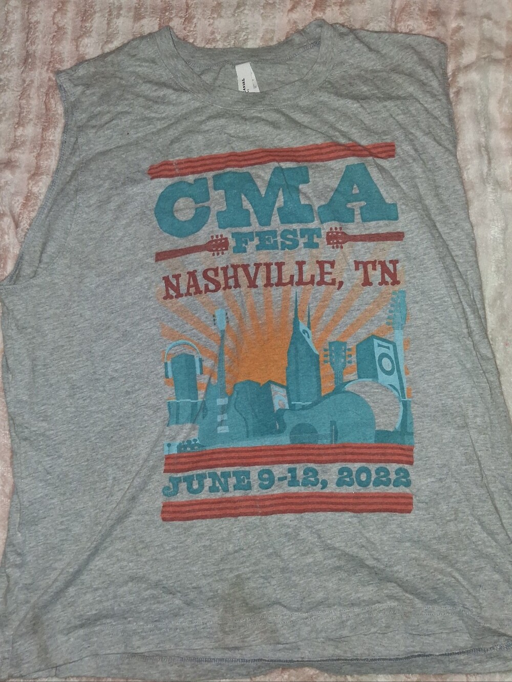 Bella Canvas Gray Tank with Teal/blue and Orange CMA Fest Nashville Graphic